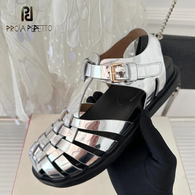 

Flat Women Summer Buckle Strap Weave Sandal Shoes Black Gold Gladiator Hollow Out Fashion Leisure Shoes Comfortable Mules