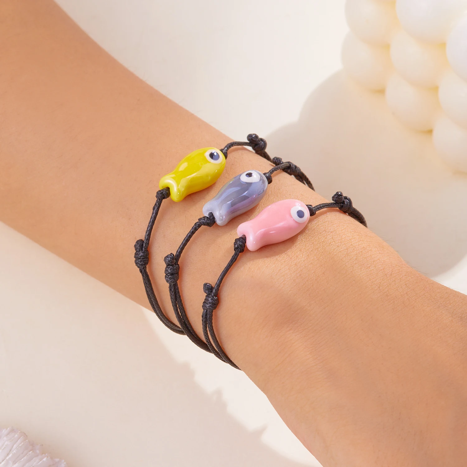 Lucky Cartoon Ceramic Fish Bracelet for Women Men Fashion Handmade Braided Adjustable Bracelet Simple Couple Jewelry Gifts