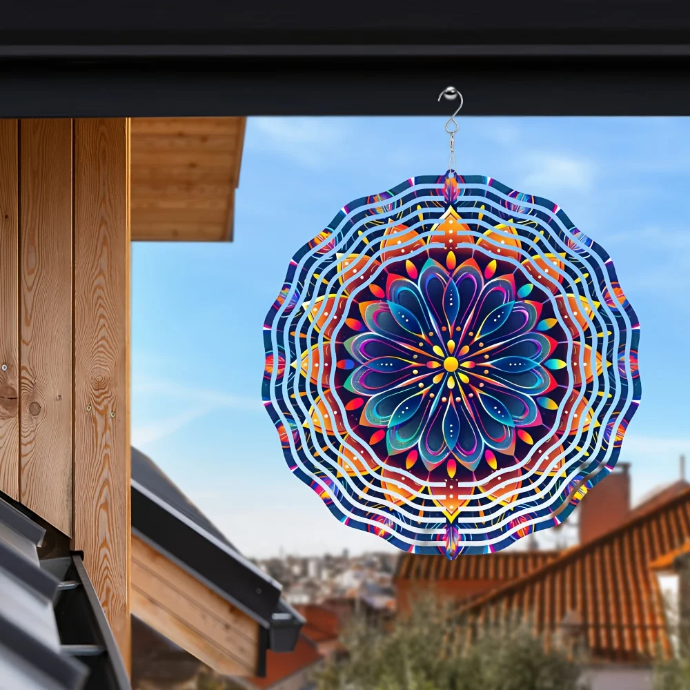 3D Colorful Mandala Wind Spinner 360 Rotating Hook Floral Design for Garden Porch Patio Christmas Thanksgiving Decor