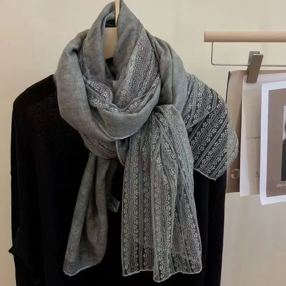

Fashionable Versatile Linen Scarf Thin Breathable Lace Scarf Elegant Sun Protection Cotton Scarf Summer Spring Autumn for Women