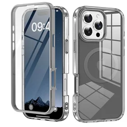 360° Full Screen Protector Case For iPhone 17 16 15 14 13 12 11 Pro Max Plus Fashion Magnetic Wireless Charge Transparent Cover