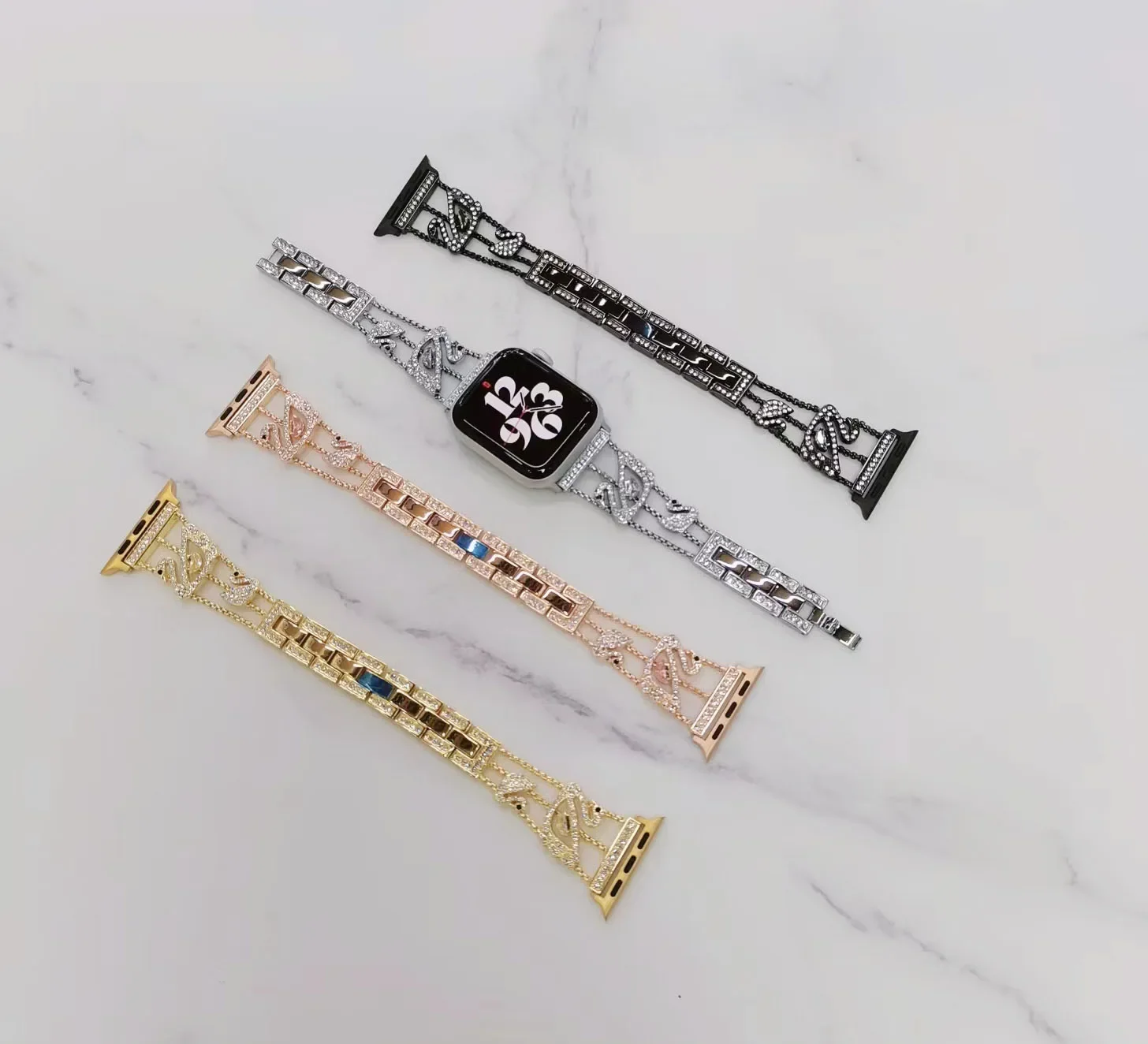 Metal Diamond Strap For Apple Watch 49mm 46mm 45mm 44mm 42mm 41mm 40mm Swan Style Bracelet iWatch Ultra 10 9 8 7 6 5 4 3 SE Band