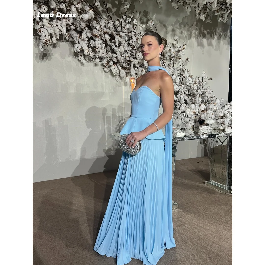 

Lena Custom Made Gala Dress Shawl Women's Prom Dress Luxury Evening Dresses 2025 Sleeveless Sky Blue Woman Party Dresses Chiffon