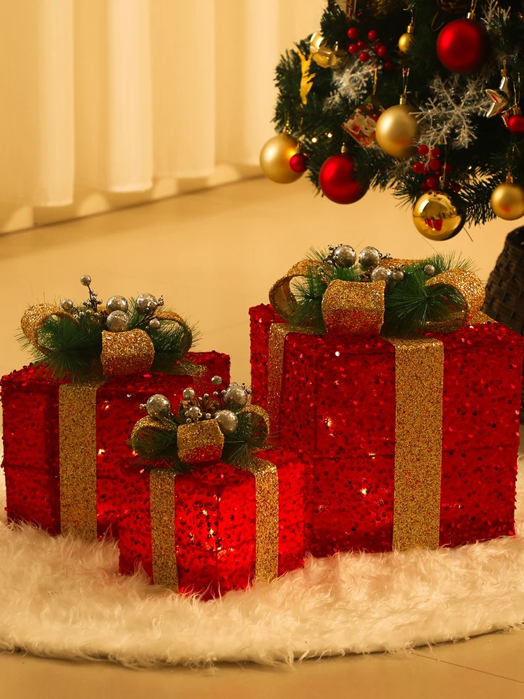 

Cisas Decorations Iron Art Gift Box with Light Cisas Window Display Props Festive Supplies Giant Top Brand