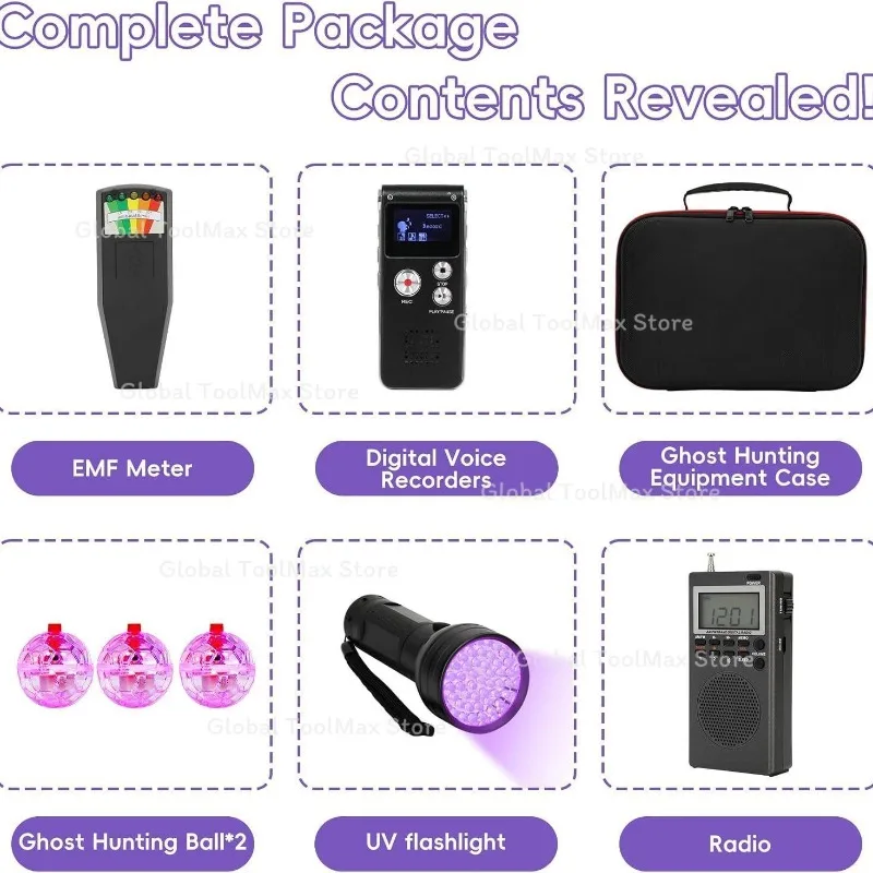 2 set 8-Piece ghost hunting equipment kit with electromotive force meter, ghost hunting research box, tape recorder, etc