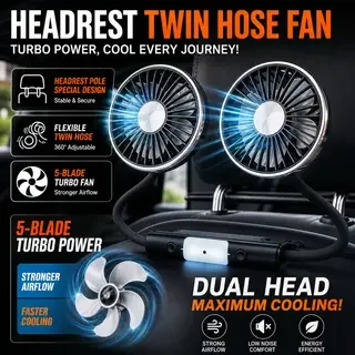 2026 New Upgrade Car Cooling Fan 360 Adjustable Dual Head Car Fan Low Noise Automotive Electric Fan Type C Charge For