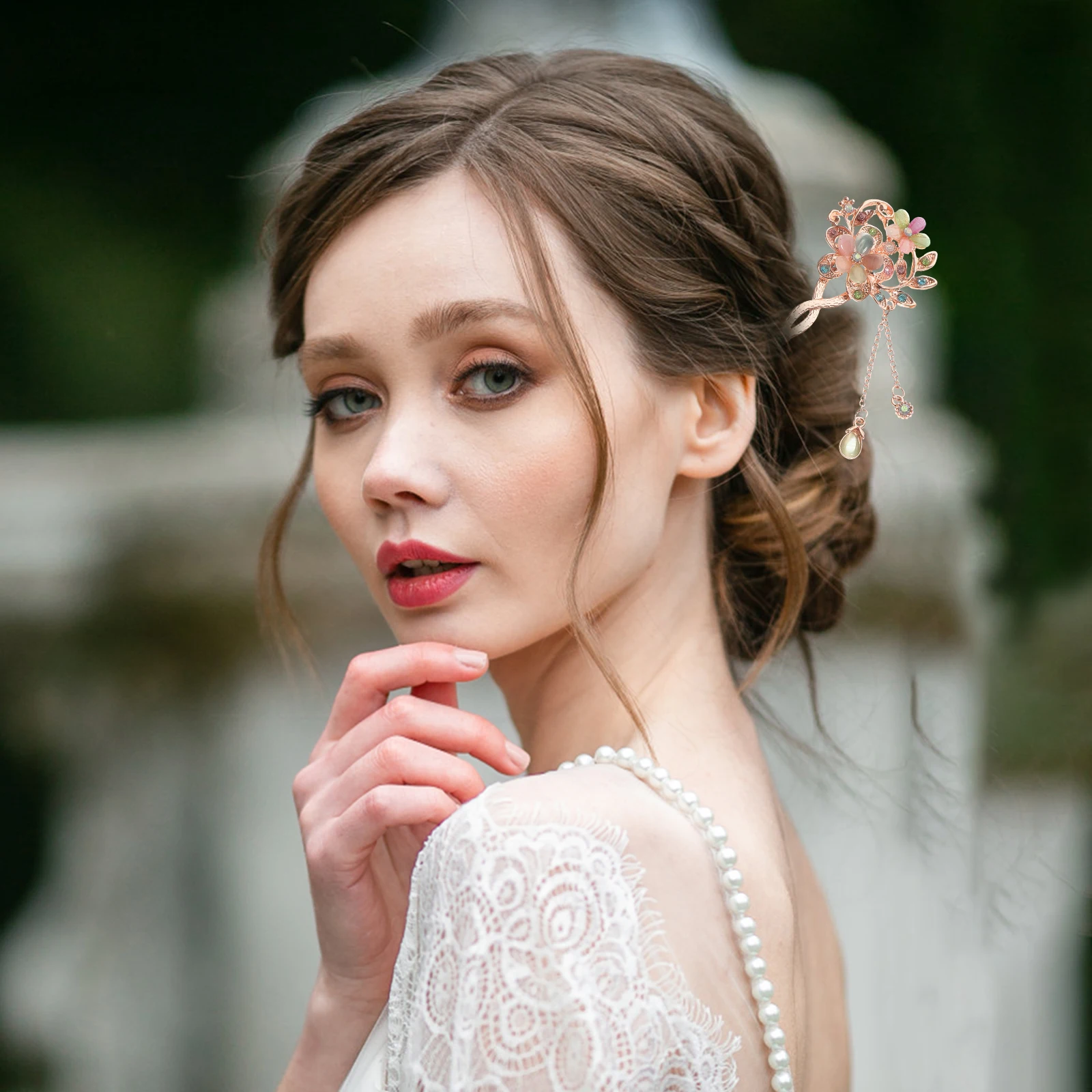 

Vintage Style Double Flower Tassel Hairpin Attractive Durable Accessory For Women Ladies Parties Celebrations Ancient Hair Clip