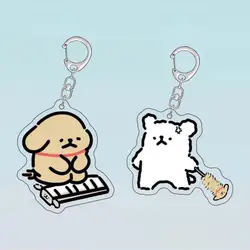 Mision Maltese Cartoon Couple Keychain Pendant Kawaii Cute Anime Acrylic Line Dog Knapsack Double Pendant Creative Couple Gifts