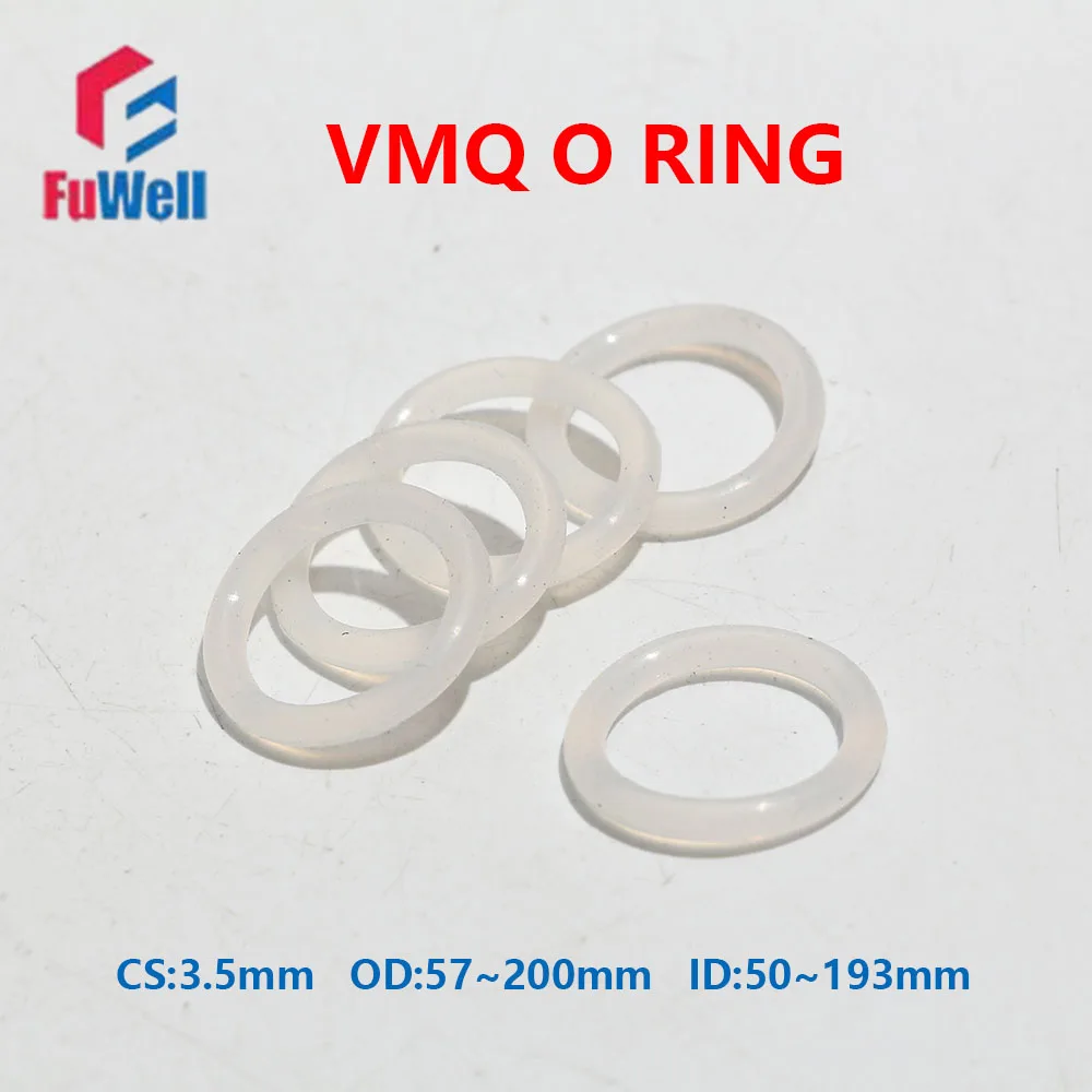 Fuwell 20pcs White Silicone VMQ O-Ring Gasket CS 3.5mm OD 57~200mm Waterproof Washer Nontoxic Silicone Rubber Round Sealing Ring