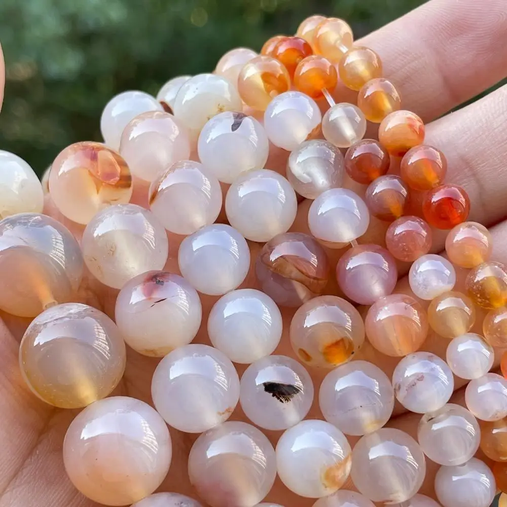 Natural Agate Carnelian Light Pink Loose Beads,6/8/10mm Round Smooth Agate Stone Beads Strand 15 inch for DIY Jewelry Making