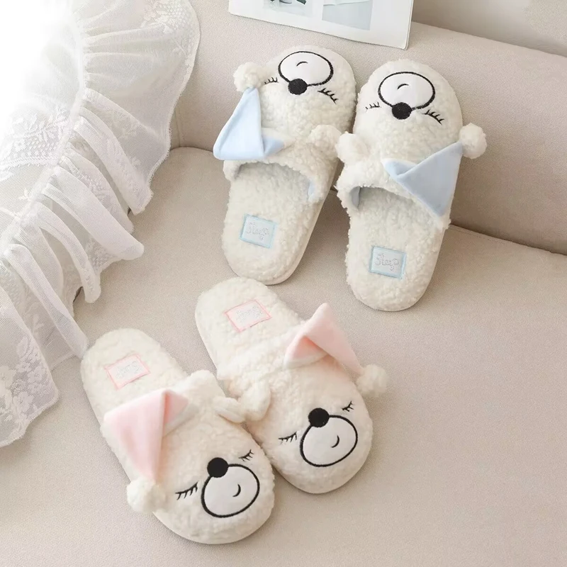 Lovely Good Night With a Hat Of Sleep Puppy Plush Shoes, Spring And Autumn Indoor Home Shoes, Soft, Light And Comfortable