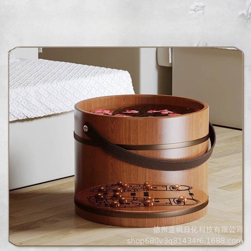 Household Massage Foot Wash Bucket for Calf Crossing Solid Wood