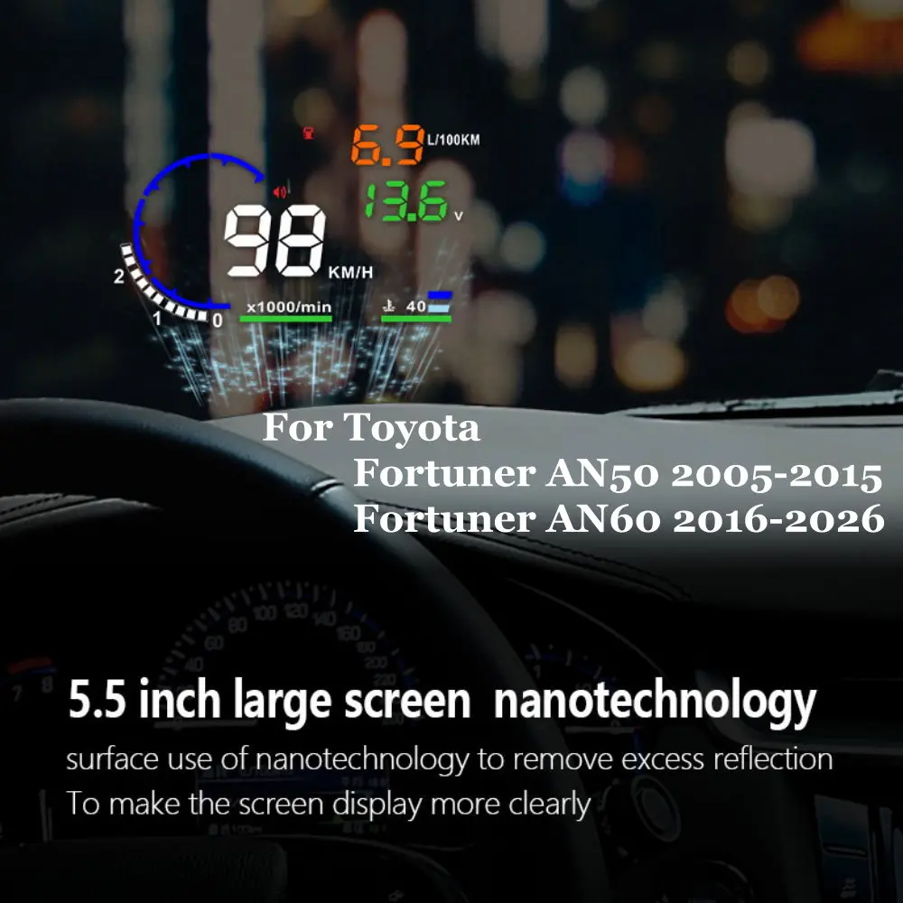 Car HUD Head Up Display LED Windshield Projection For Toyota Fortuner AN50 2005-2015 AN60 2016-2026