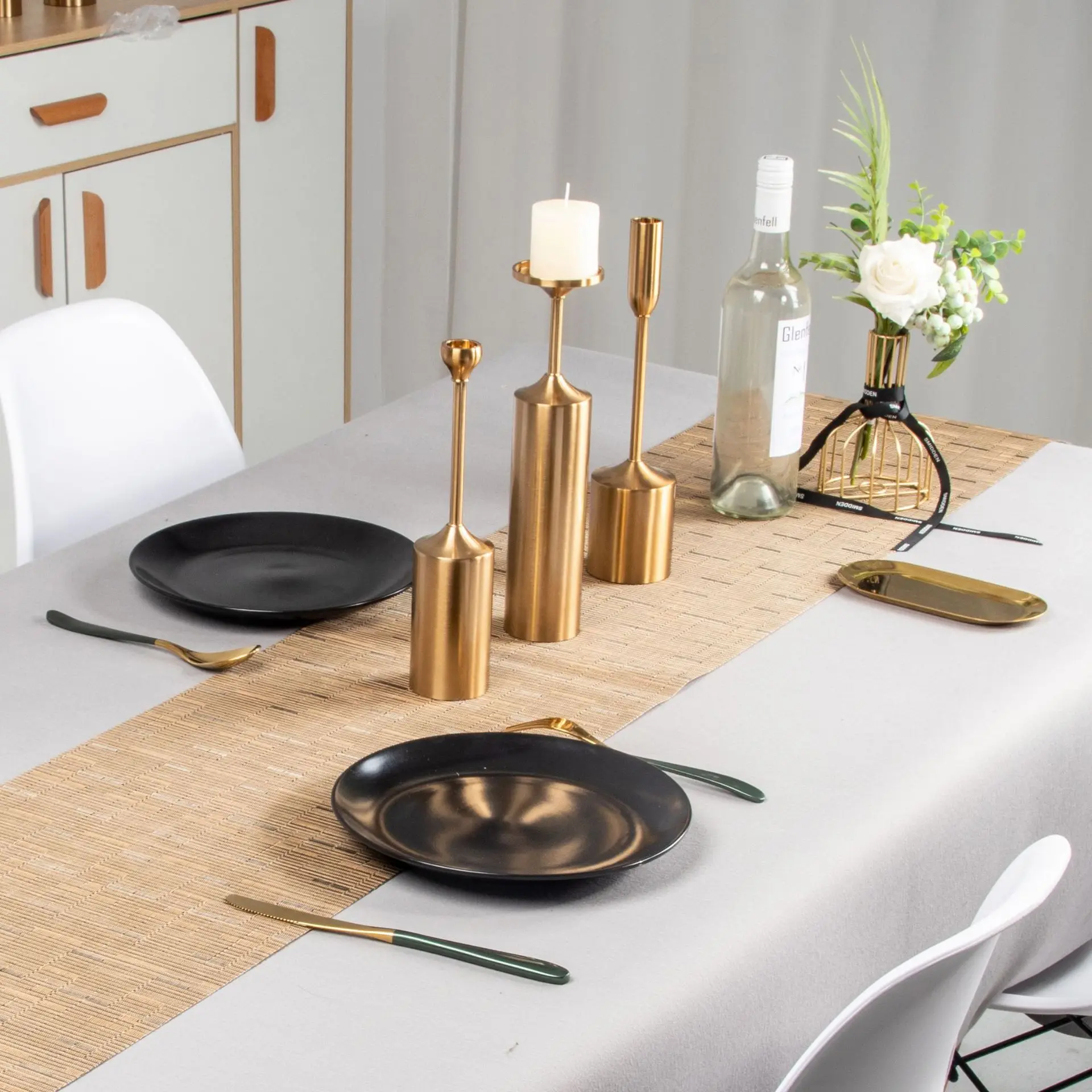 Yjq dining table thermal insulation solid color table flag bamboo woven table mat
