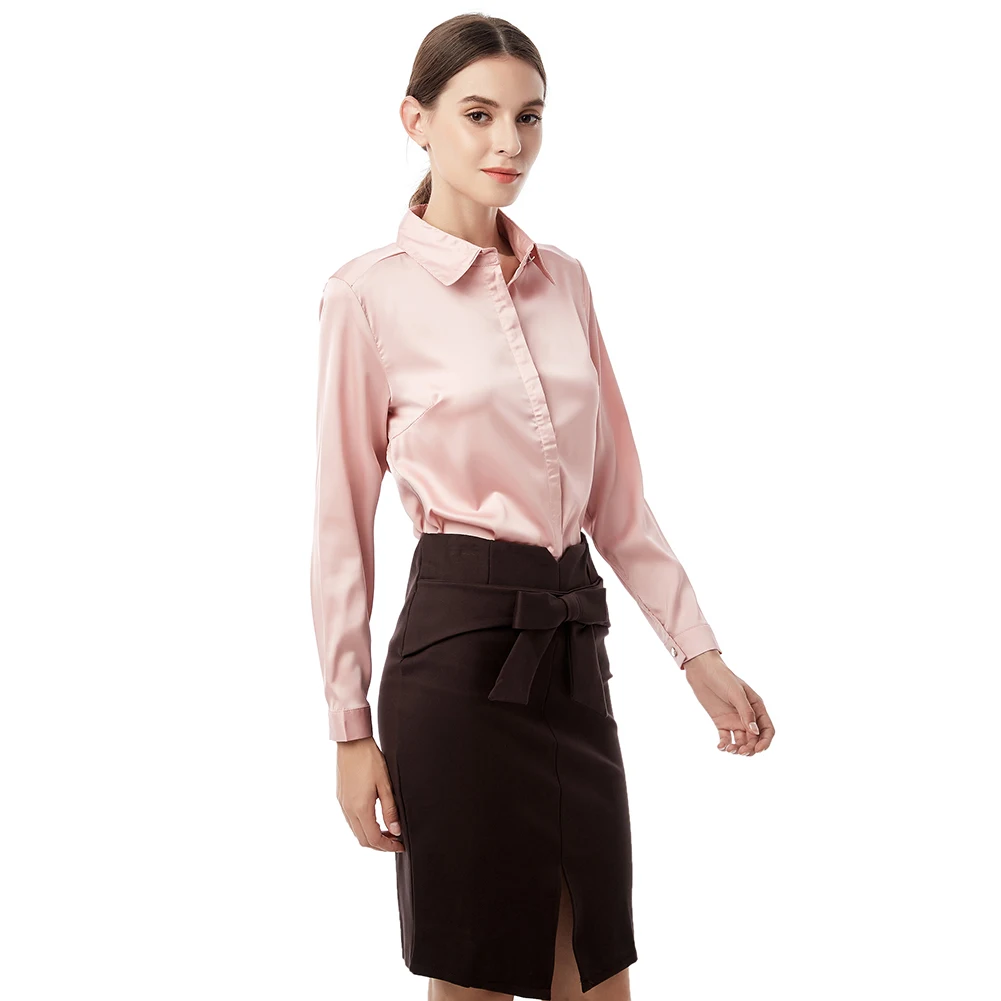 

Имитация шелковой рубашки для женщин, с длинными рукавами, однотонная, приталенная.