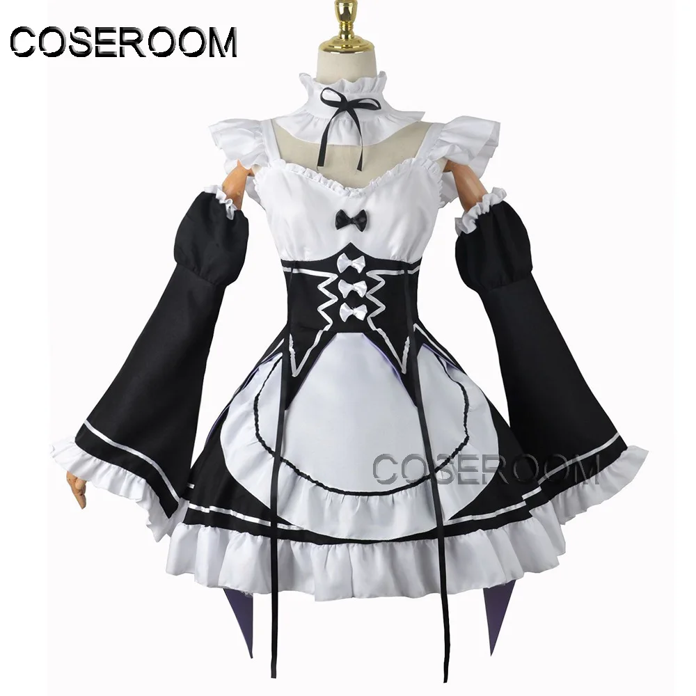 Re Zero Kara Hajimeru Isekai Seikatsu Kawaii Rem Dress Ram Cosplay Costume Wigs Halloween Maid Dress Party for Women Gilrs view 3