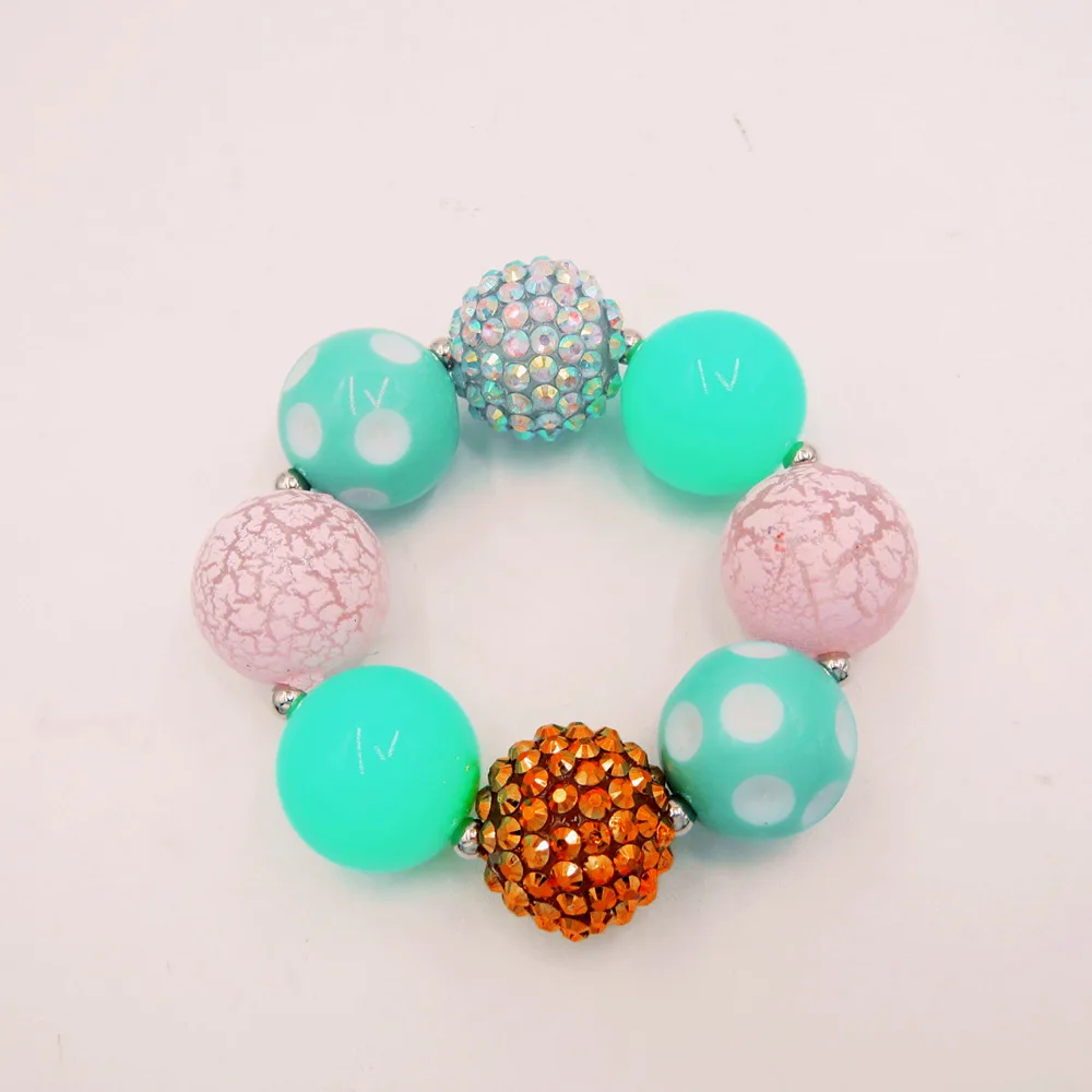 2pcs Toddler Girls Lovely Turquoise Color Bead Elastic Band Bracelet Child 20mm Chunky Bubblegum Bracelets Jewelry Gift For Girl