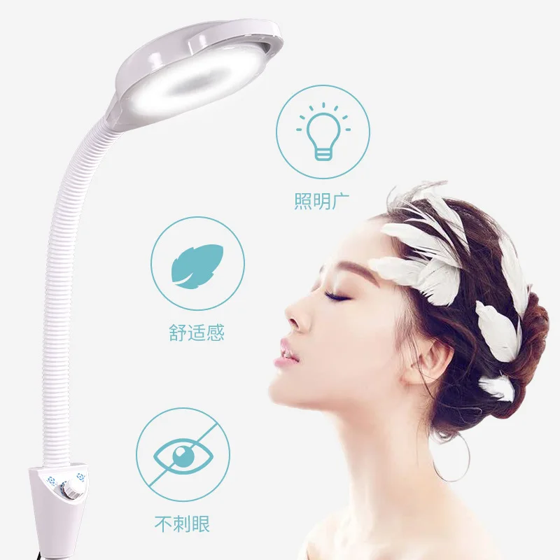LED Floor Standing Magnifying Lamp Beauty Salon Eyelash Extension Nail Art Tattoo Workbench Light Adjustable Gooseneck Desk Lamp