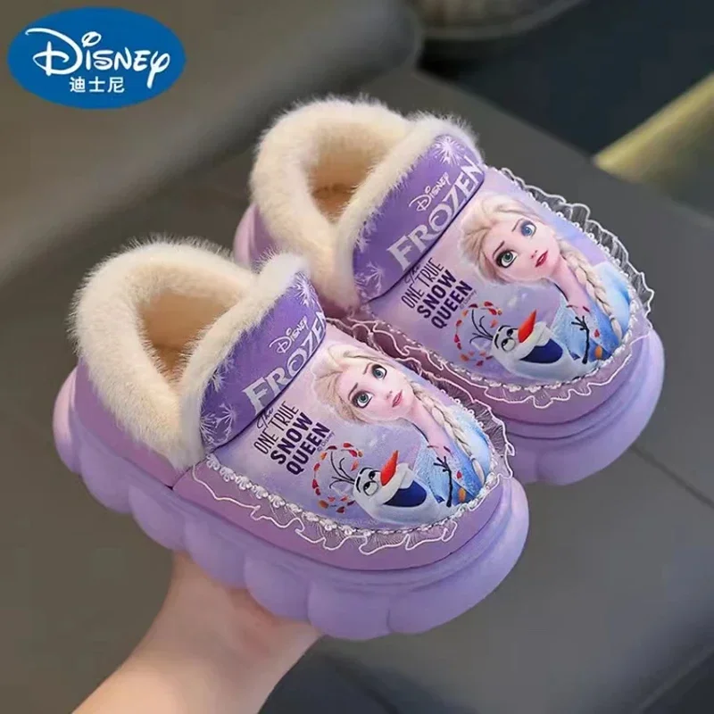 Disney Kids Winter Cotton Slipper Cartoon Frozen Elsa Children Spring Autumn Warm Princess Baby Girls Indoor Outdoor Plush Shoes