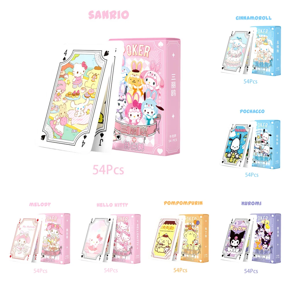 Kawaii Sanrio Hello Kitty Cartoon Poker Melody Kuromi Playing Cards Board Games Anime Paper Cards Leisure Entertainment Kids Toy