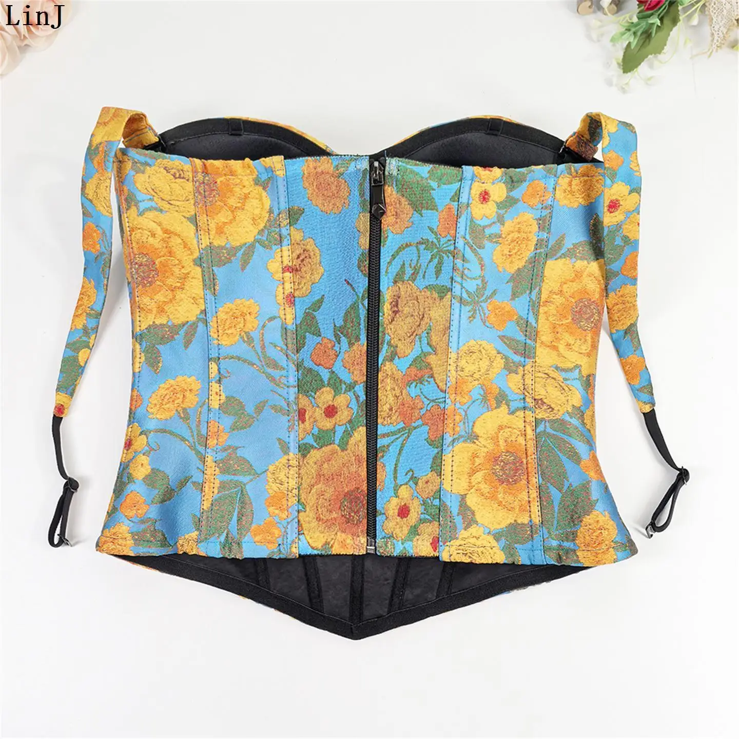 Summer Vacation Countryside Style One Shoulder Strap Top Women's Sunflower Ink Pattern European Style Polyester Vest Tank Top