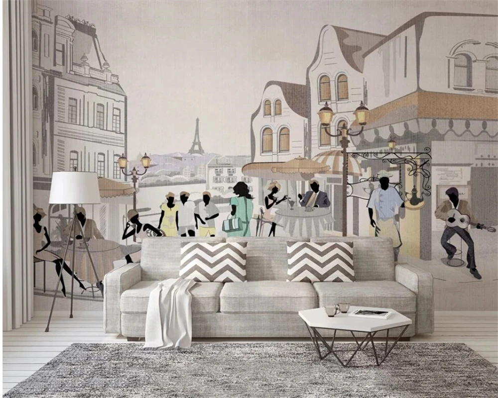 Customized Photo 3D wallpaper hand painted city street coffee shop restaurant mural Living room sofa TV background wall bedroom