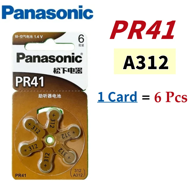 6pcs PR41 Panasonic Hearing Aid Batteries A312 312A 312 P312 PR41 High Performance Zinc Air Battery For BTE CIC RIC OE