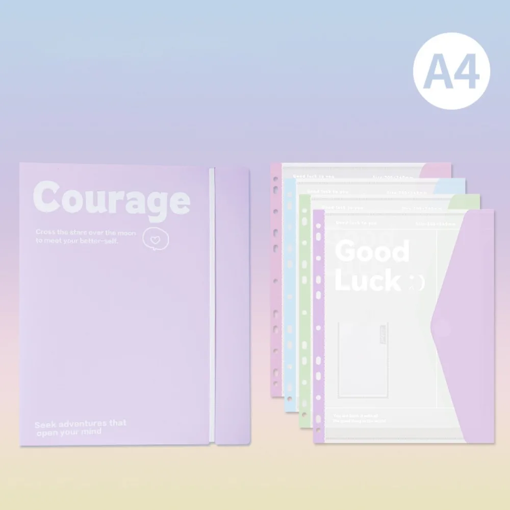 مجلد ملفات A4 من أوراق الشجر السائبة، حقيبة تخزين ورقية شفافة قابلة للفصل، كتيب تخزين مكتبي للطلاب