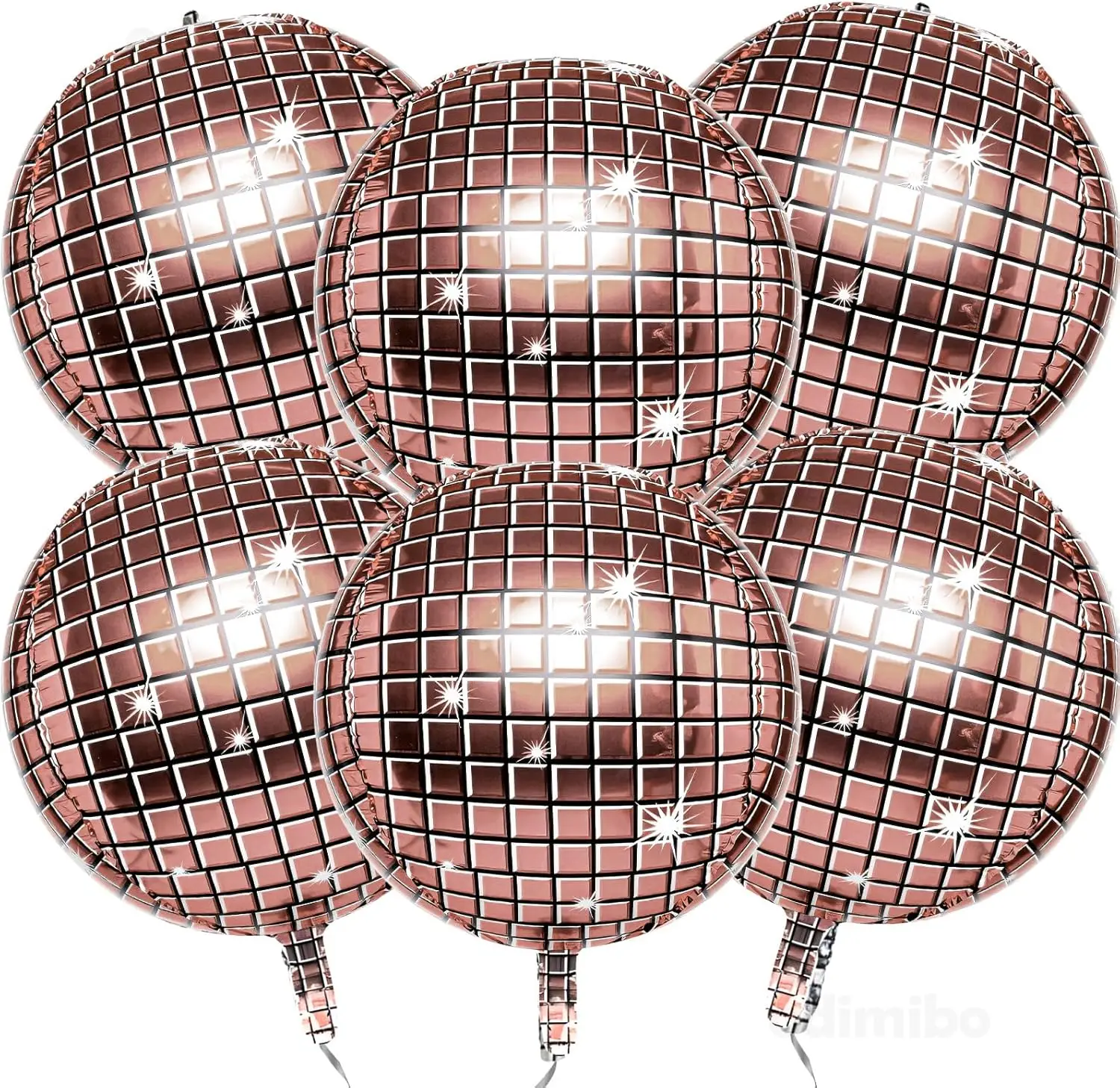 6 Stück 22 Zoll 4D Roségold Disco-Kugel Folienballons, Metallische Spiegel-Gitter Runde Kugel Mylar-Ballons, Retro Themen-Party Dekoration