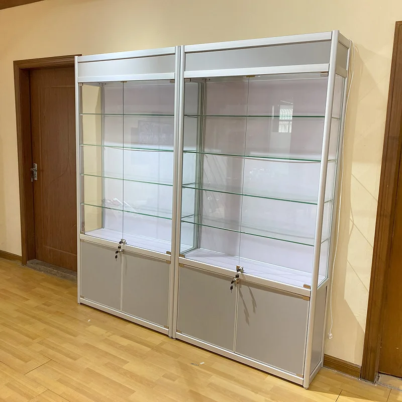 custom.Retail Smoke Shop Shelves Grocery Store  Tall Display with Led Lighting Shop Lockable Display Cabinet Glass