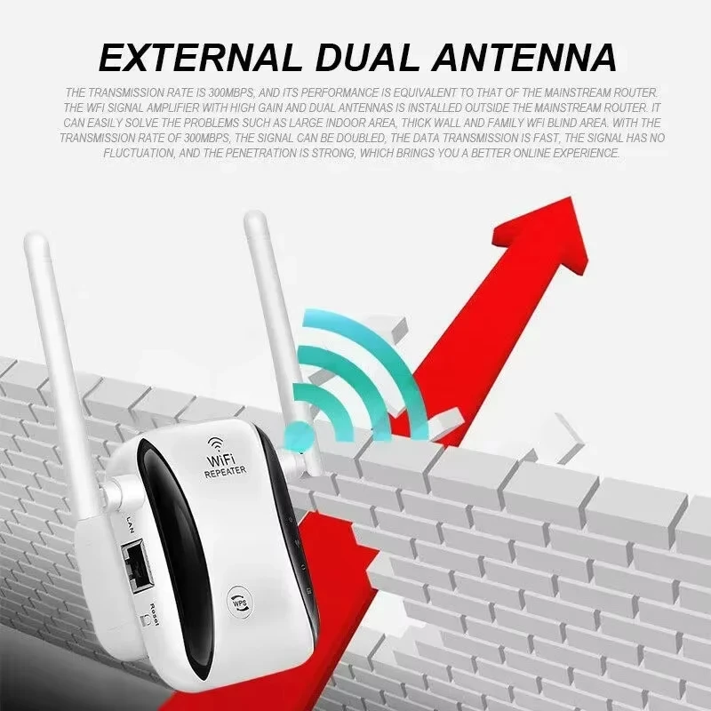 Wireless WiFi Repeater 300Mbps External Antenna Single Frequency WIFI Network Expander Router for Home Range Signal Extension
