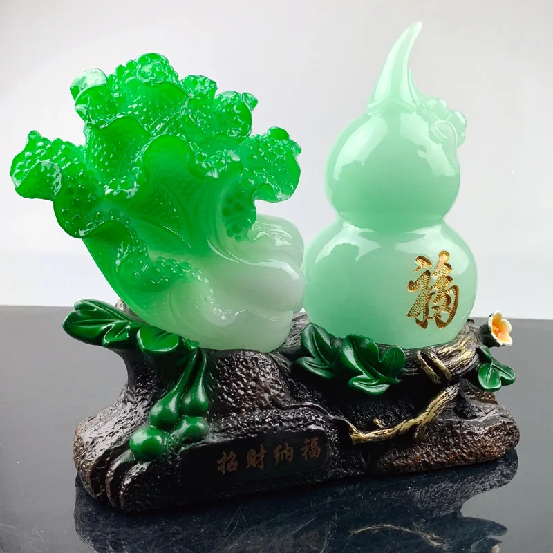 

Creative Jade Cabbage Sculpture Crafts Living Room Entrance Desk Wine Cabinet Home Decoration housewarming Opening Gifts