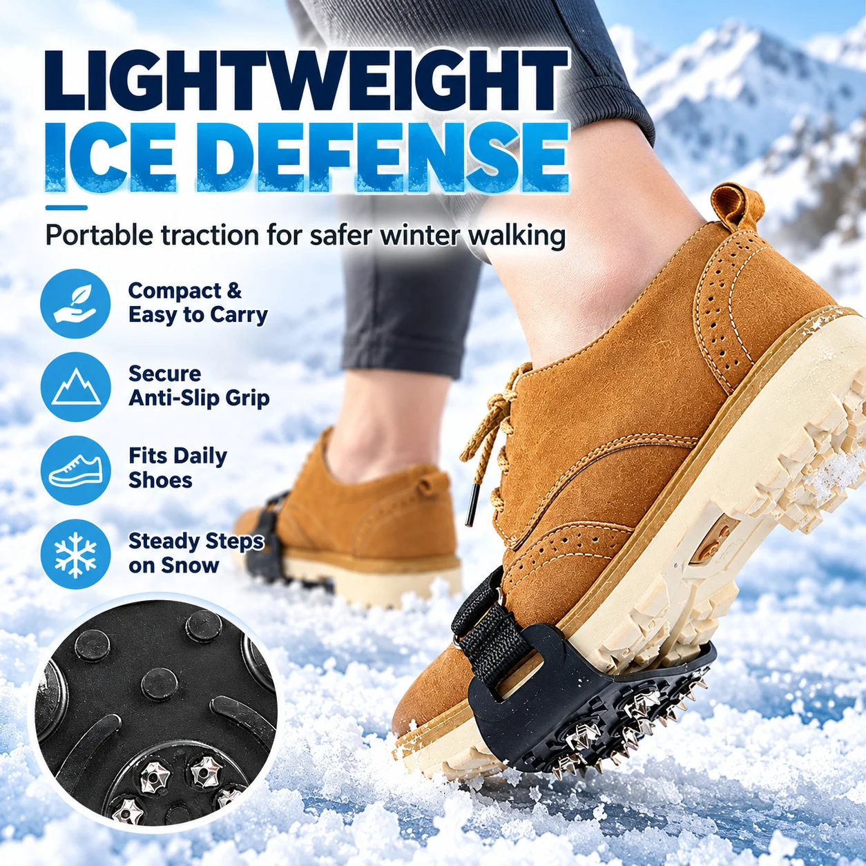 Snow Ice Traction Spikes Shoe Grippers Anti Slip Crampons Winter Outdoor Boots Covers For Hiking Walking Climbing Sports