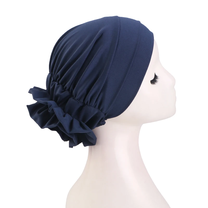 Neue Damen-Hijab-Kappen in Unifarben mit Vintage-Blumenmuster, Muslimische Damen-Turbane, Chemo-Kappen, Kopftücher, Damen-Kopfwickel – Detail 9