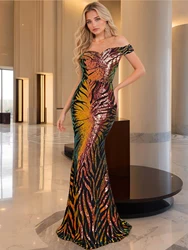 Romagic Blue Sequin Wedding Dresses Off Shoulder Exquisite Prom Party Gown Long Mermaid Women Floor Length Evening Dress 2025