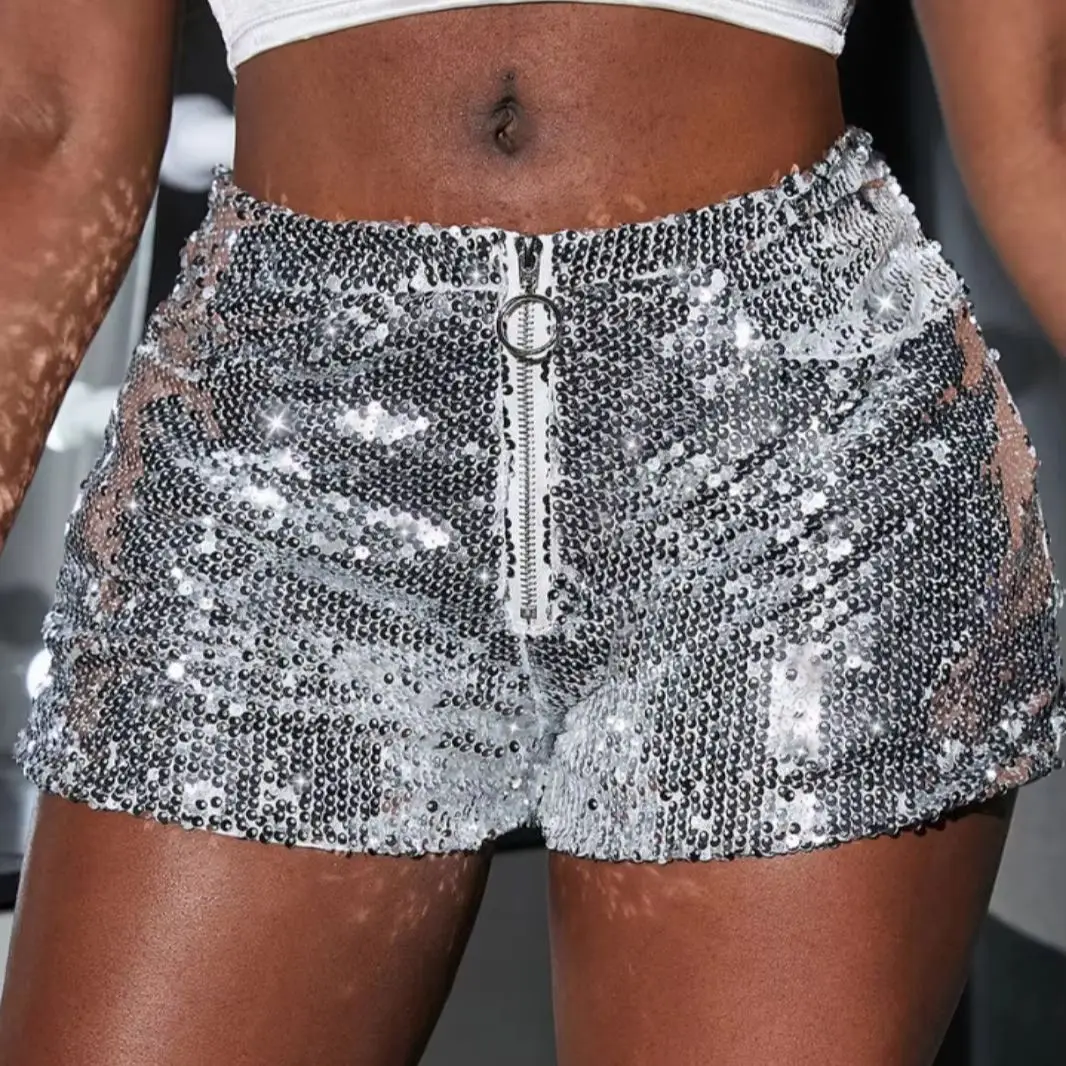 Women's Sequin High Waisted Shorts – Sparkly Glitter Disco Shorts Pant Casual Summer Bottoms Clubwear Dance Performance Outfit