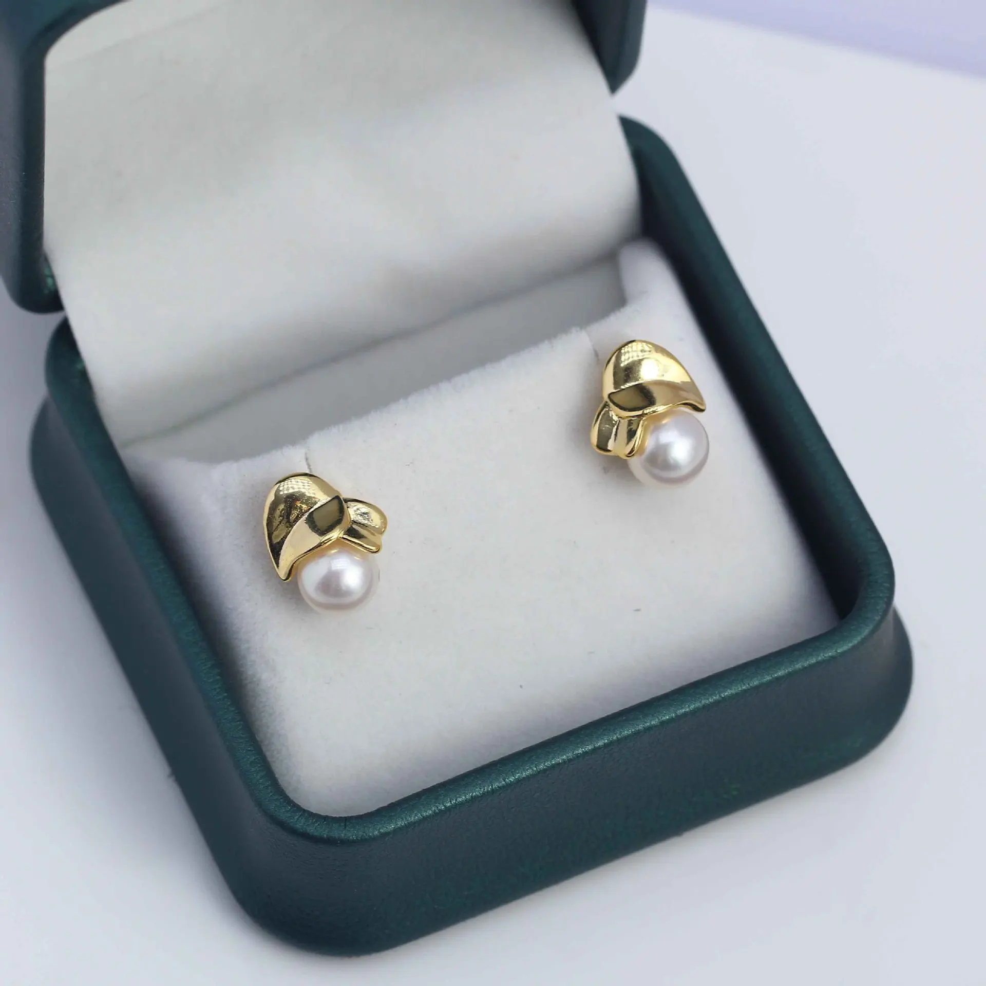 E124 Gold Plated Copper Leaves S925 Sterling Silver Needle Pearl Stud Earrings Findings Jewelry Making DIY Jewelry Accessories