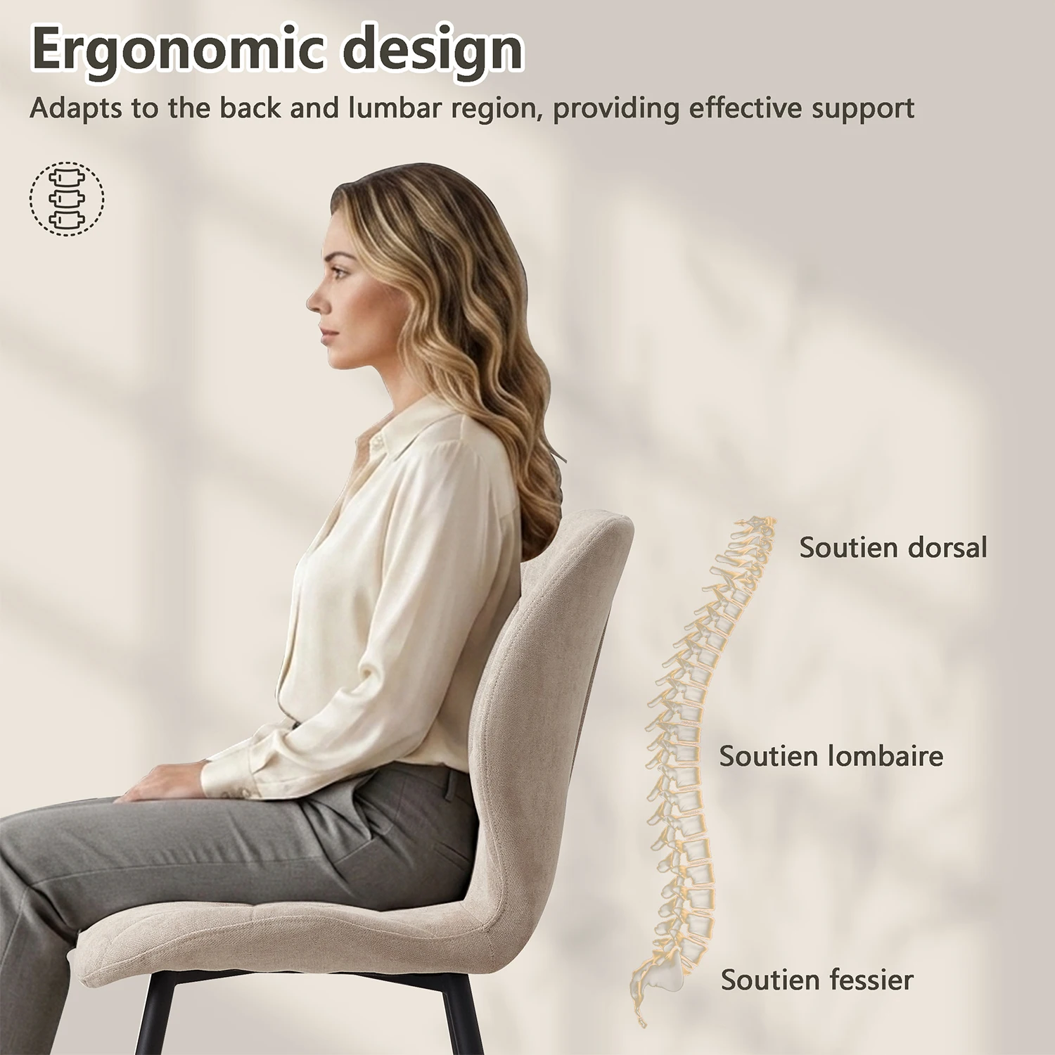 GrandCA HOME Set mit 2/4/6 modernen Esszimmerstühlen, gepolstert, mit Leinenstoff bezogen, minimalistische Bürostühle für Küche und Esszimmer – Detail 3