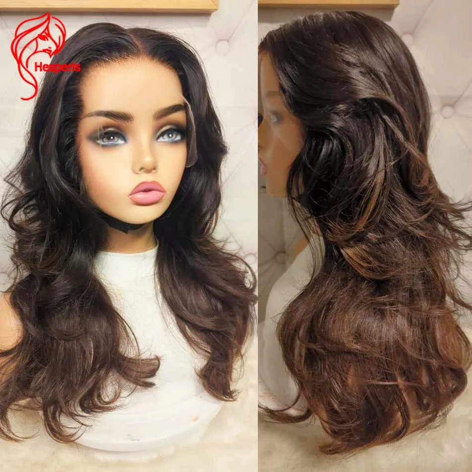 Hesperis Layered Ombre Brown Transparent Glueless Lace Front Human Hair Wig Bleached Knots Pre-plucked Pu Silk Base Closure Wigs