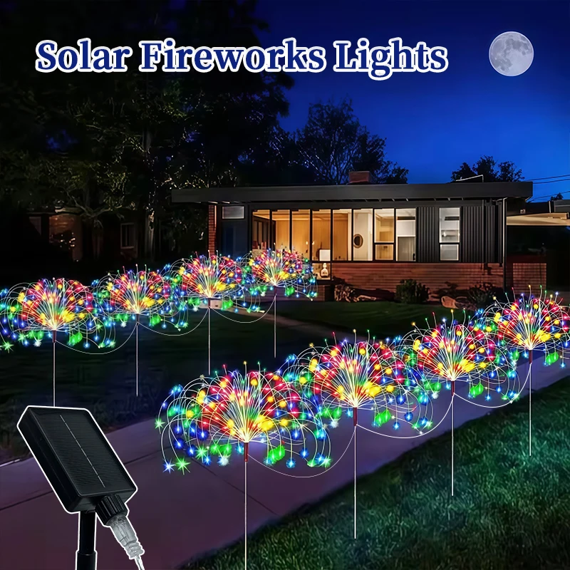 Solar Firework Stake Lights 60-400LED With 8 Modes Waterproof IP54 Rating Warm White White Colorful Garden Yard Festival Decor