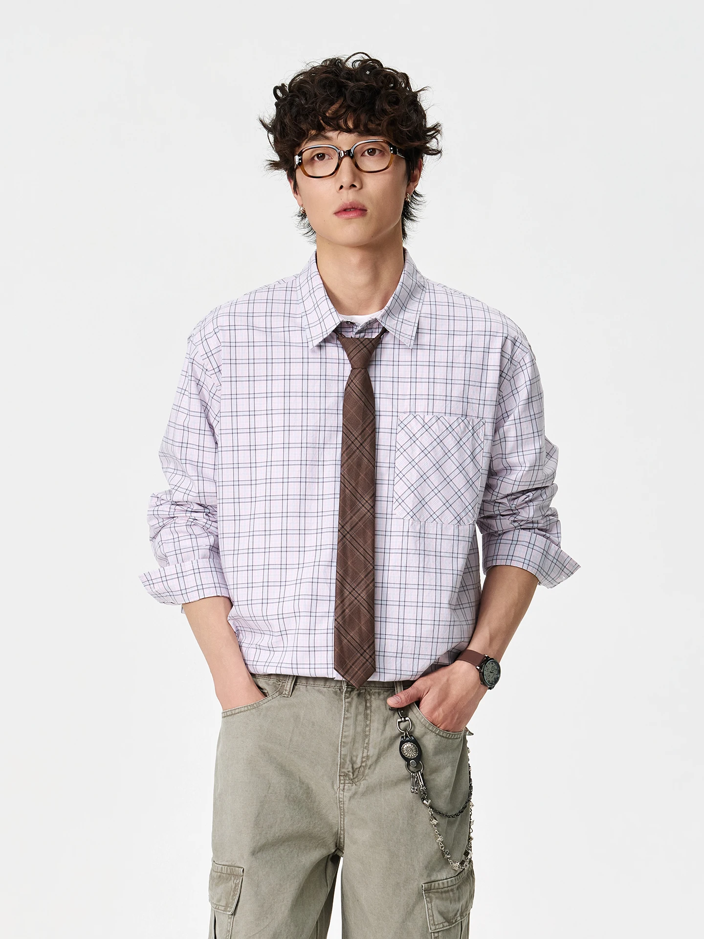 

Мужская хлопковая рубашка в американском ретро-стиле с цветными клетчатыми вставками, длинным рукавом, свободного кроя, с отложным воротником, на пуговицах, повседневная, новинка весны, для пар.