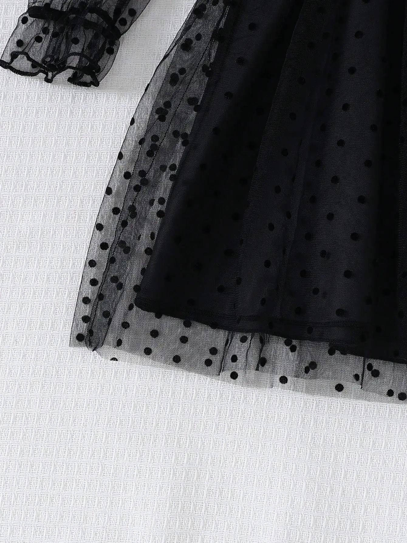 Girls' Autumn/Winter Halloween Rib Print Polka Dot Bubble Long Sleeve Bow Design Mesh Dress, Suitable For Daily Casual, Party, Holiday Atmosphere Outfits - view 6