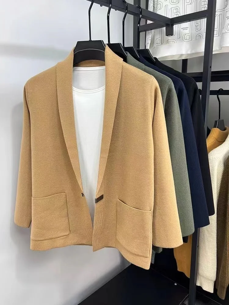 

Autumn Winter Men Knitted Suit Jacket Fashion Slim Fit Wool Sweater Tops Blazers Trendy Streetwear Casual Cardigan Knitwear Coat