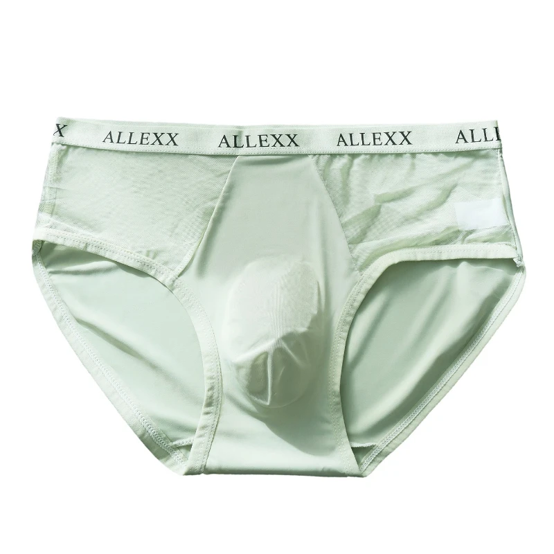 Men's Briefs Ice Silk Mesh Letter Waist Head Sexy Panties U Convex Pouch Light Thin Underwear Translucent Elastic Underpants