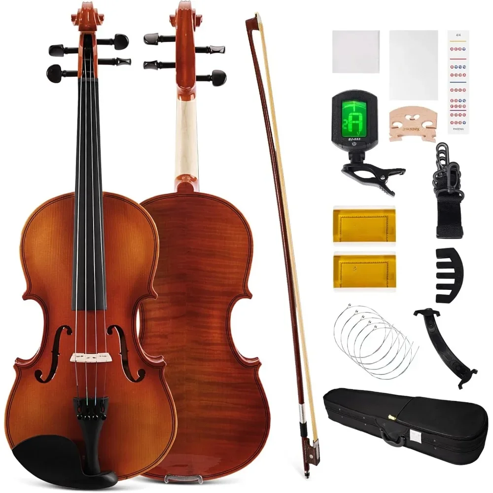 

Violin 4/4 Full Size Kit, Violin Fiddle Set for Beginner Adults Student with Rosewood Bow, Extra Strings & Bridge, 2 Rosins