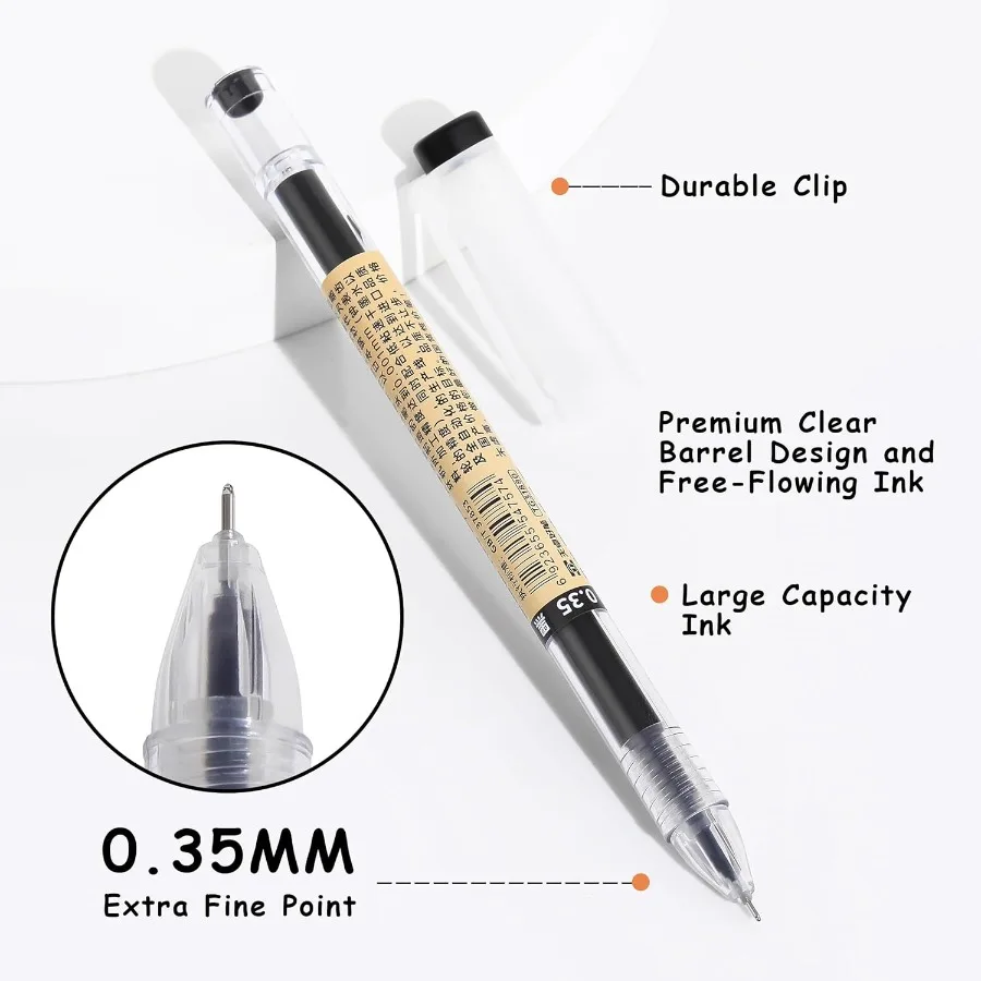 أقلام حبر جل سوداء 0.35 مللي متر طرف نقطة رفيع للغاية أقلام الكتابة السلسة أقلام الكرات الدوّارة النمط الياباني لا تلطخ قلم حبر جاف سريع الجفاف