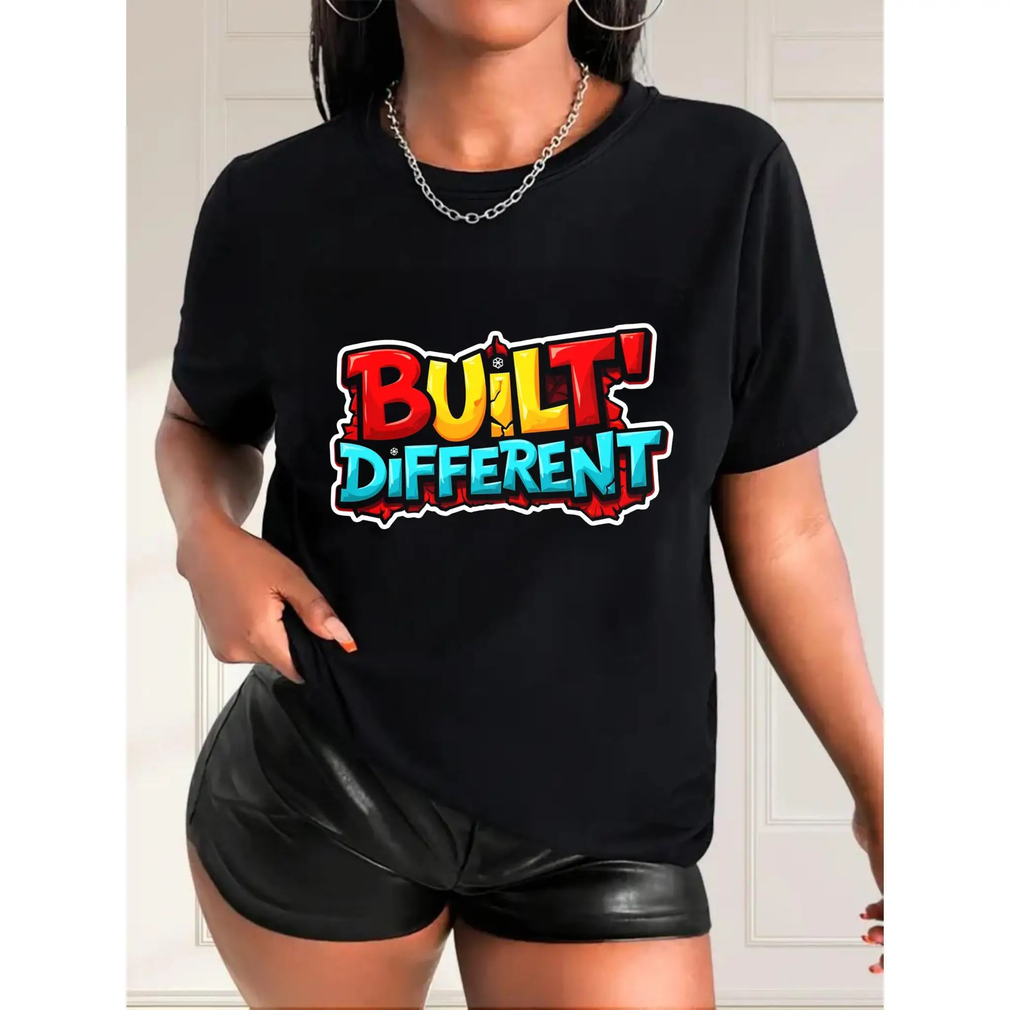 

Colorful Graffiti Print Women'S T-Shirt , Round Neck Comfortable And Breathable, Ideal For Casual Wear