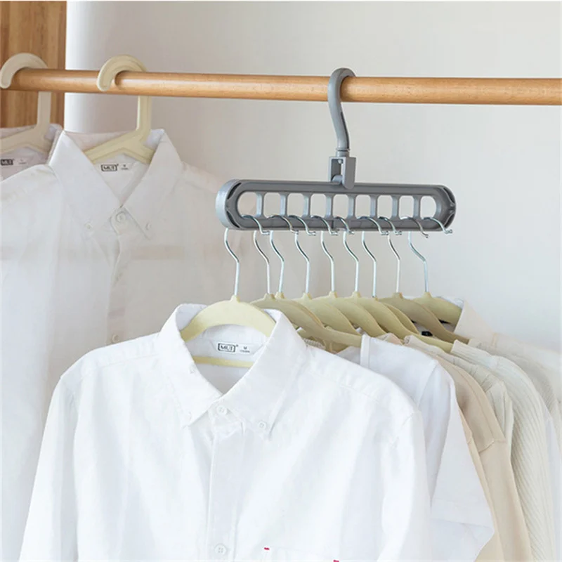 Multifunctional Foldable Reusable Hanger Storage Rack Magic Nine Hole Plastic Hanger For Household Garments