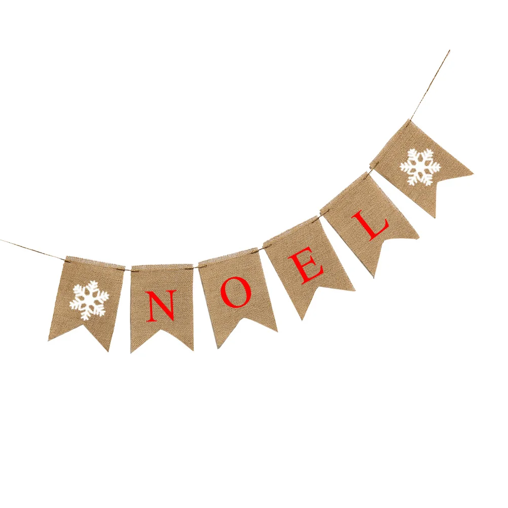 

Bunting Linen Swallowtail Xmas Banner Christmas Pull Flag Home Office Wall Decoration Xmas Banner