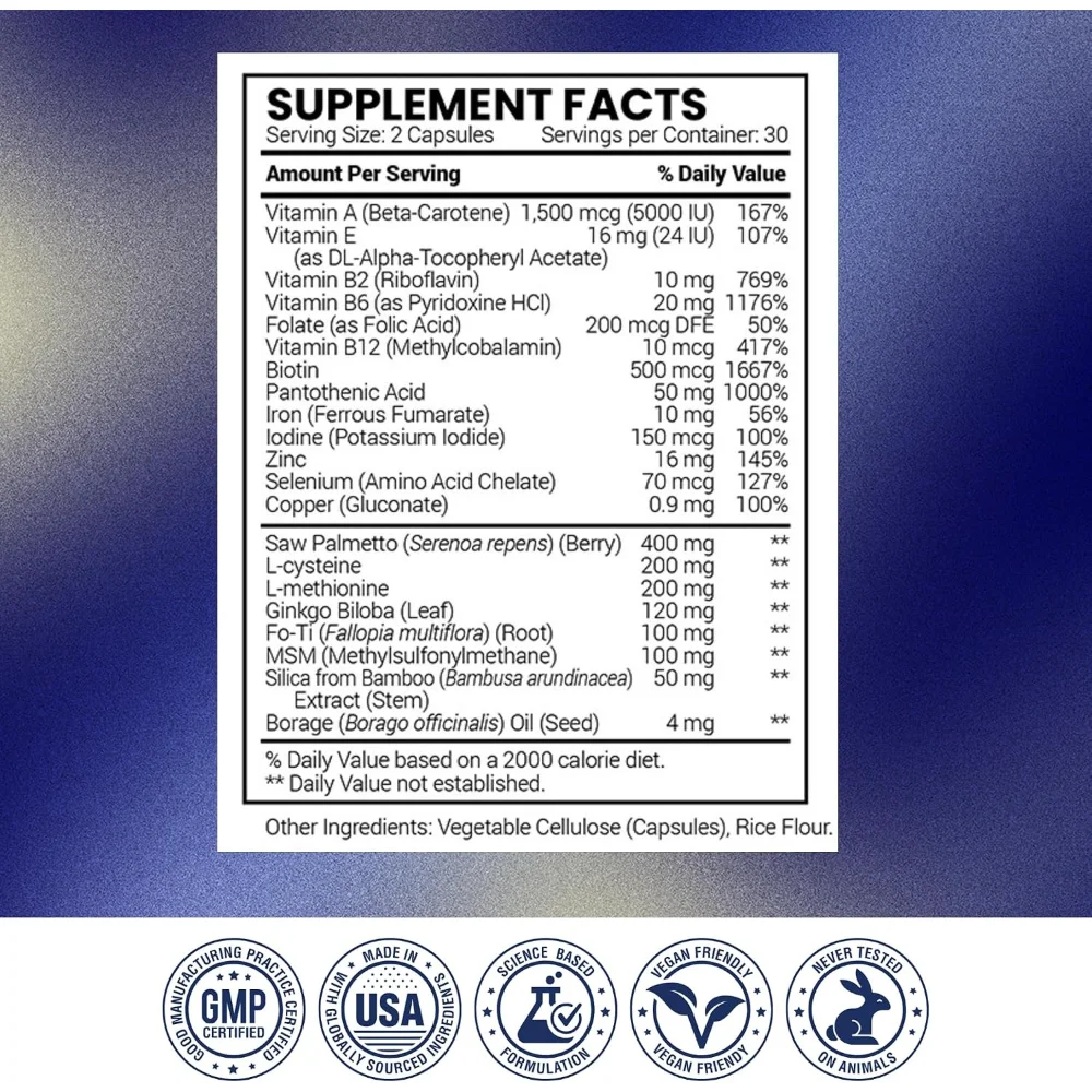 Hair Growth Supplements for Women and Men, for Thicker & Fuller Hair, Thinning Hair Support, Biotin & Hydrolyzed Bovine Collagen
